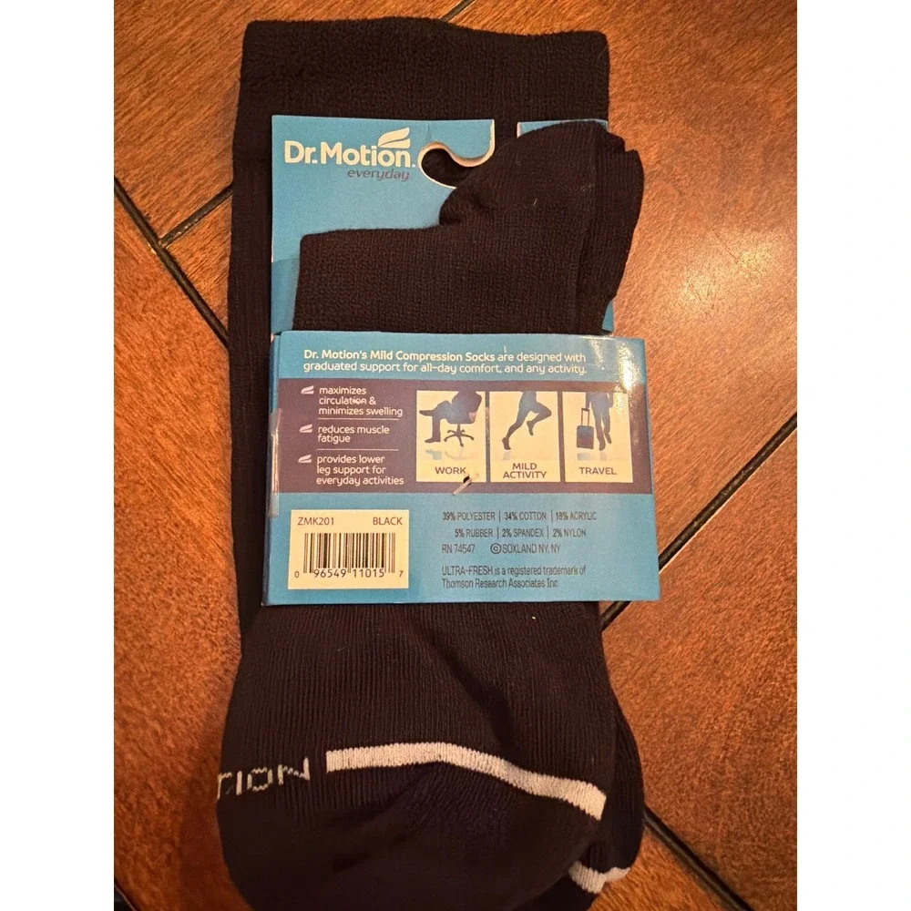 Dr. Motion Mens Compression Socks Knee Hi Black Mild 8-15 mmHg ZMK201 Size 10-13